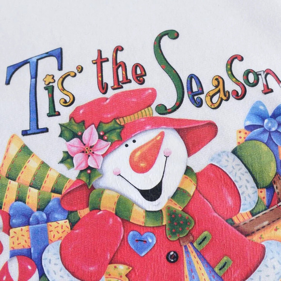 Vintage Jerzees White Snowman Ugly Christmas Tis The Season Crewneck Sweater  M - Picture 11 of 11